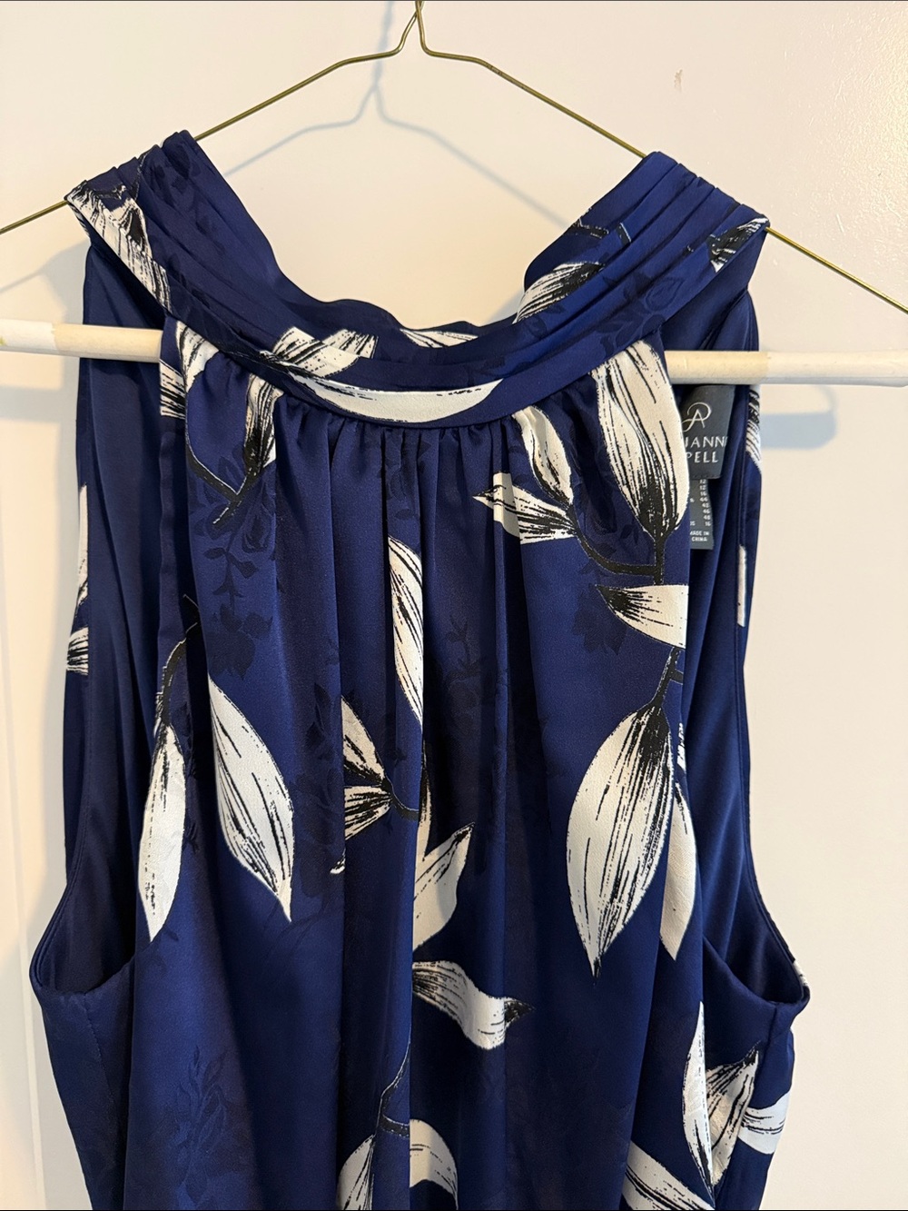Adrianna Papell 12  navy leaf print halter neck dress 👗 - Picture 4 of 10